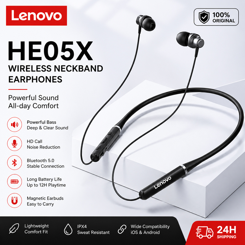 100% Origial Lenovo HE05X Blue - Magnetic Neckband Sports Earphones ulasan dan harga